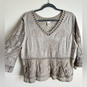 Ultra Pink Taupe Blouse with Sheer Sleeves